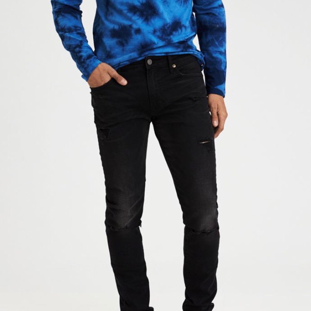 NWT AE Ne(X)t Level Black Ripped Slim Jean 30/32